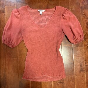Nine West V-Neck Short Sleeve Shirt with Puff Sleeves Size XS